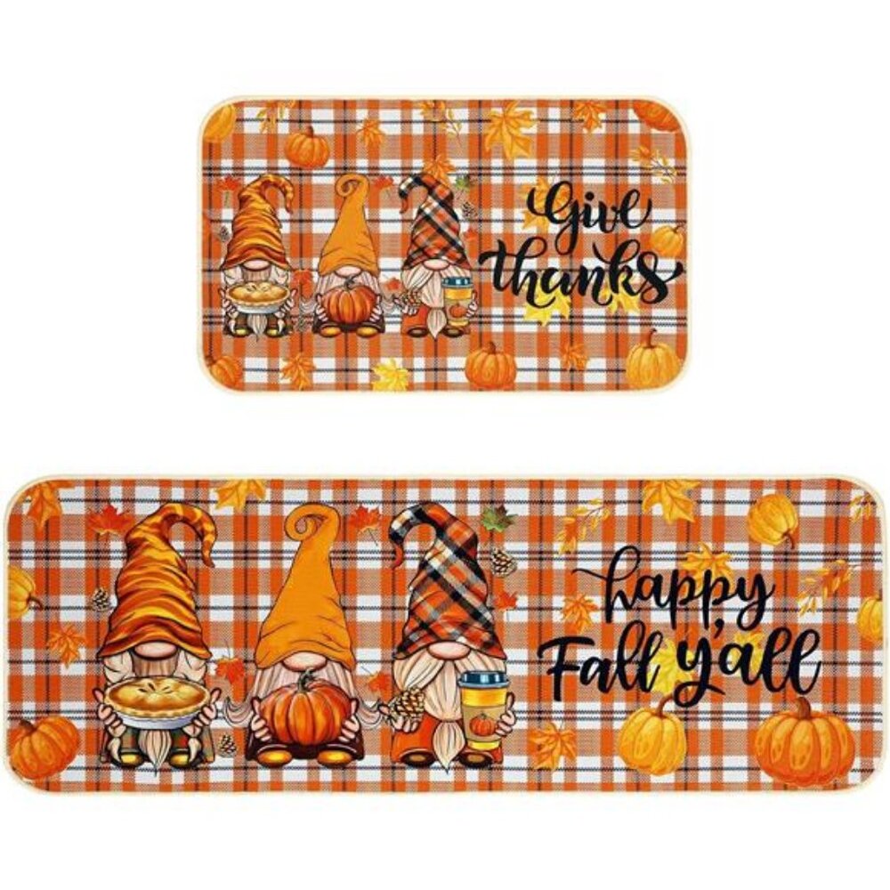 NOVWANG Fall Kitchen Mat Set‎ of 2, Autumn Kitchen Rugs Maple Leaves Kitchen
